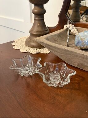 Vintage Six Point Star Glass Tapered Candle Holder- set of 2